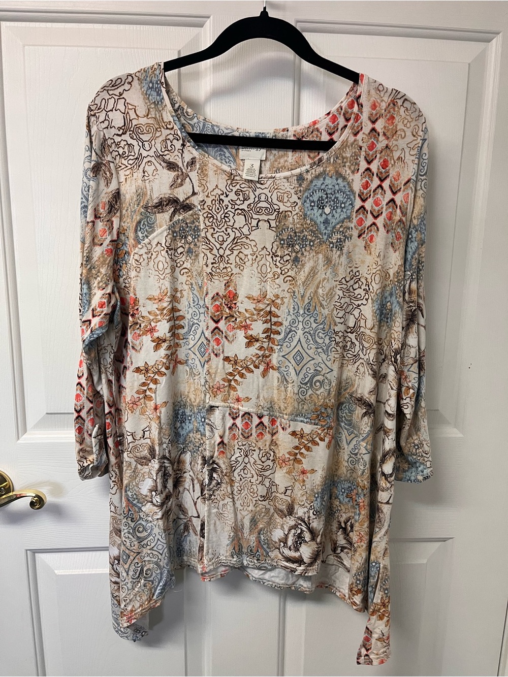 Women's Mixed Print Tunic Top - Neutral Multi